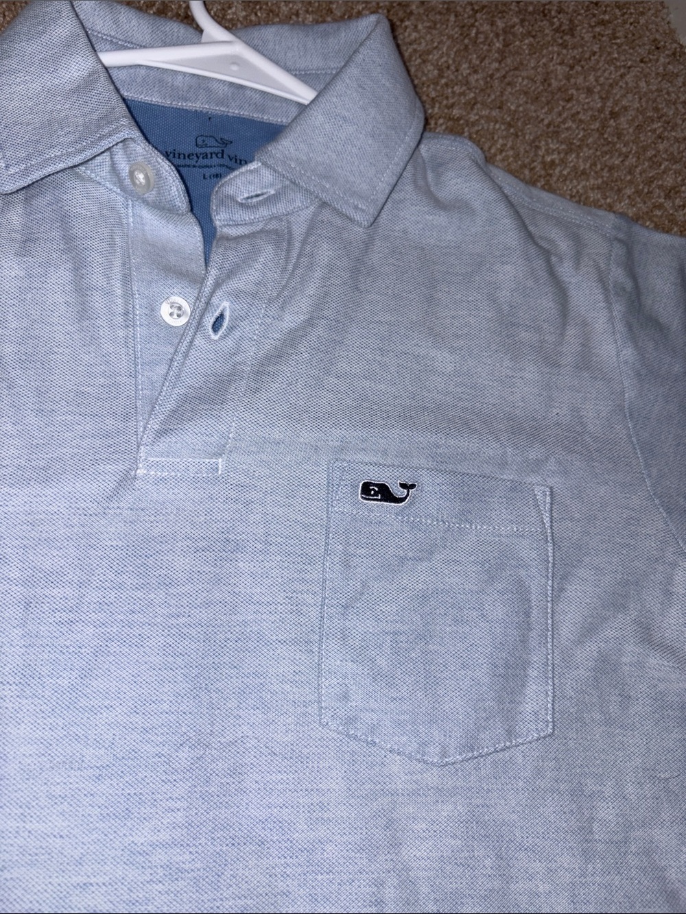 Vineyard Vines Light Blue Boys' Polo with Pocket & Whale Logo